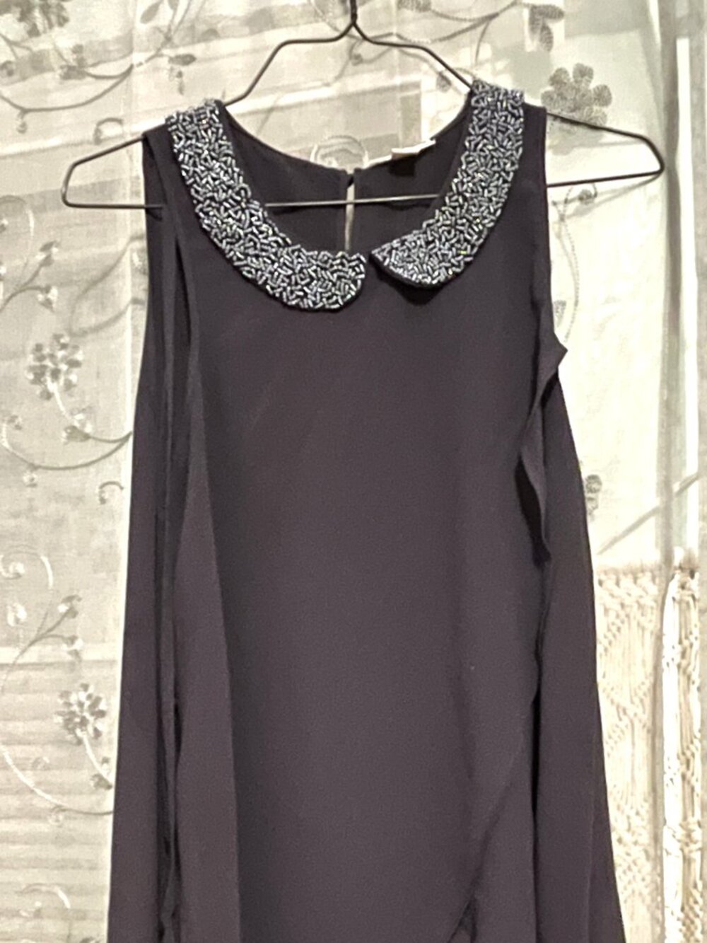 Double Zero sleeveless dark navy blue long chiffon blouse